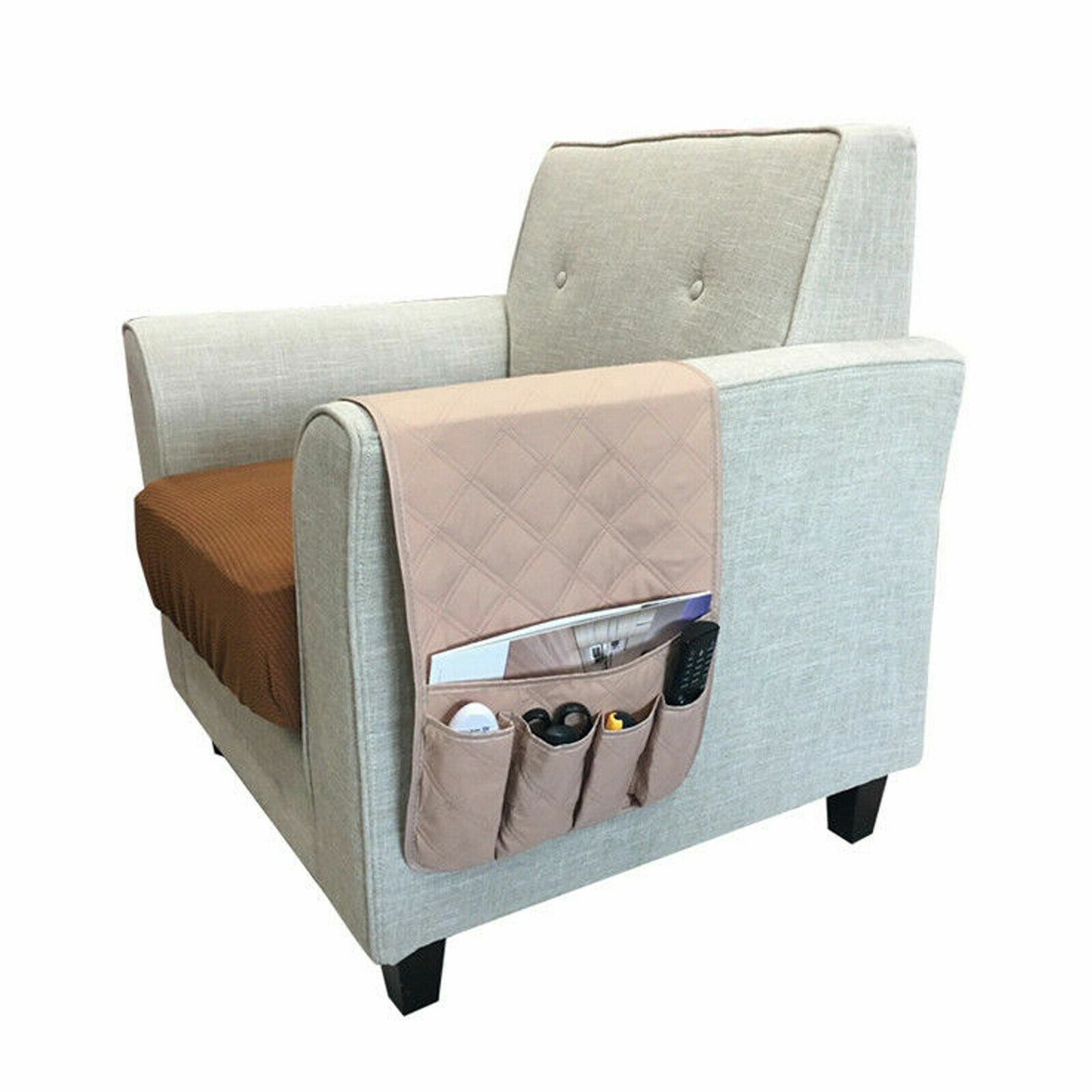 5 Pocket Sofa Arm Rest Organizer Caddy Couch Tray Remote Control Holder Table
