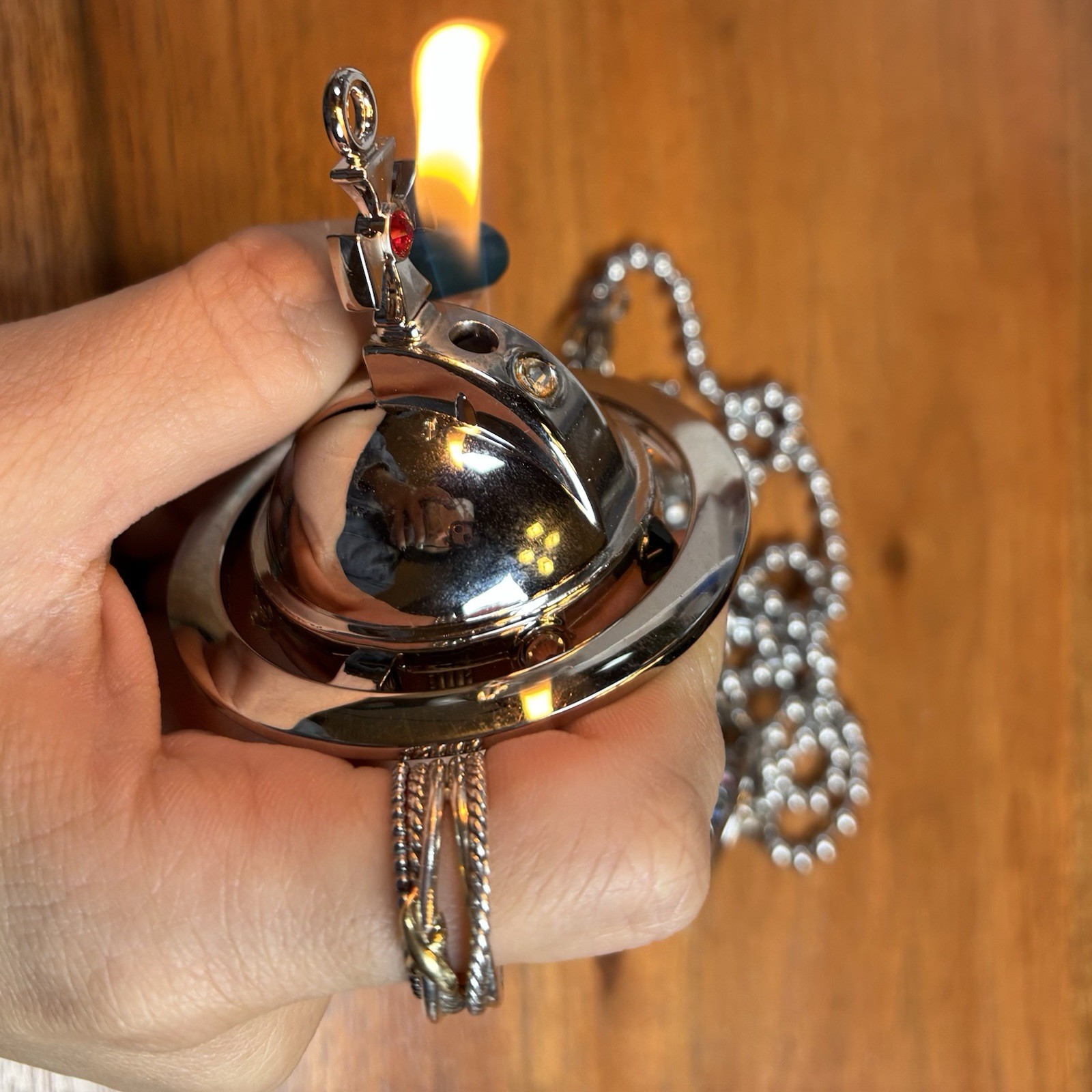 *US Seller* Nana Orb shape Lighter/ silver/ With Chains