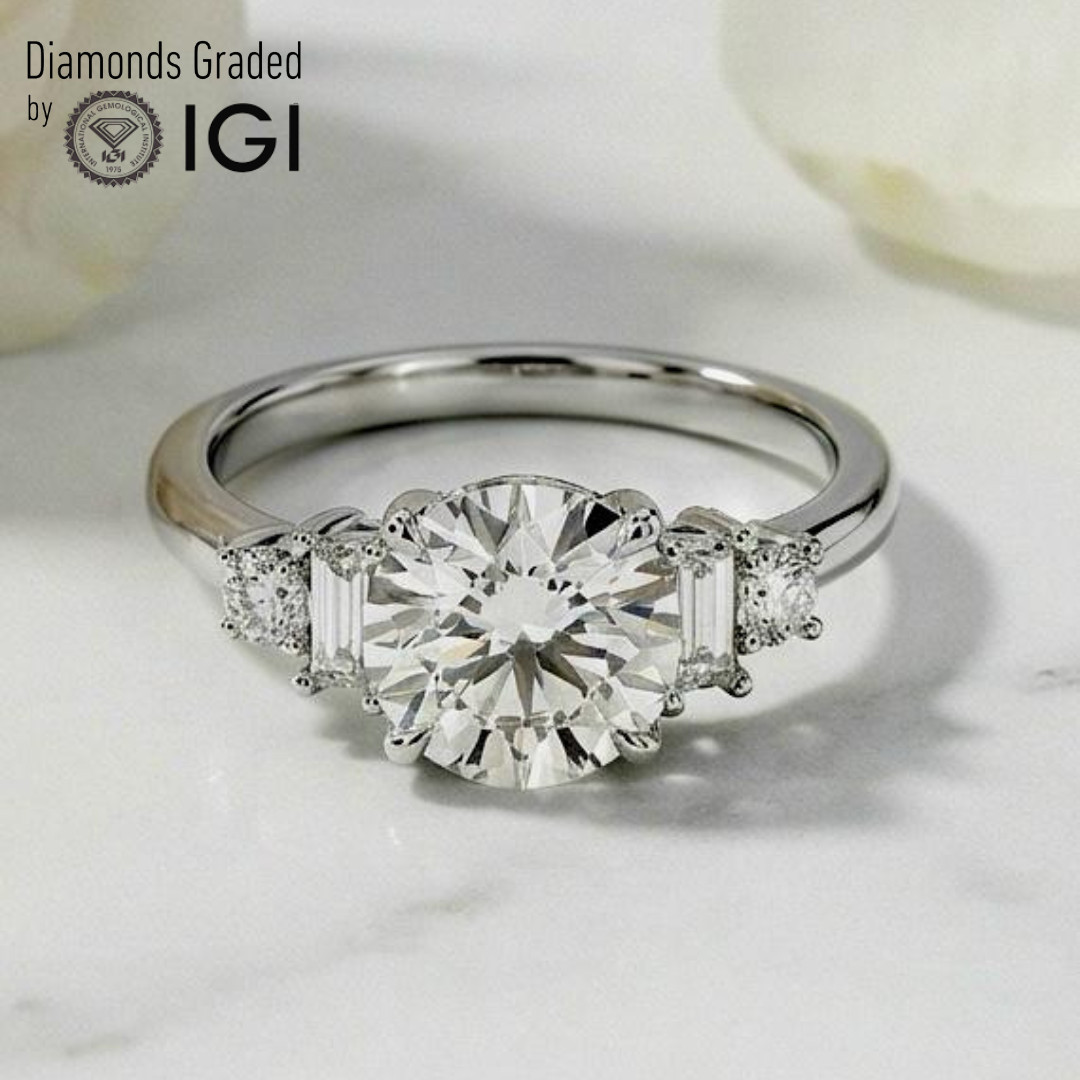 14K White Gold Round Cut 2.50 Ct Lab Created Diamond Engagement Ring F VVS2 IGI