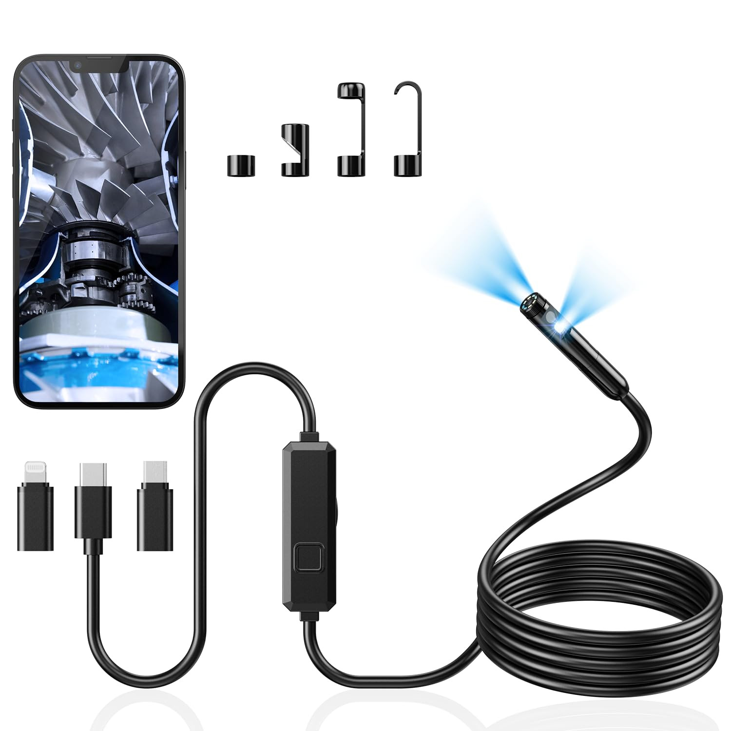 Endoscope Camera with Light, Dual-Lens 1920P HD Borescope
