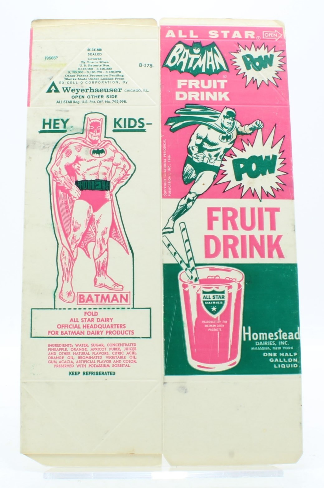 Homestead Dairies - Batman All Star Fruit Drink Carton - 1966