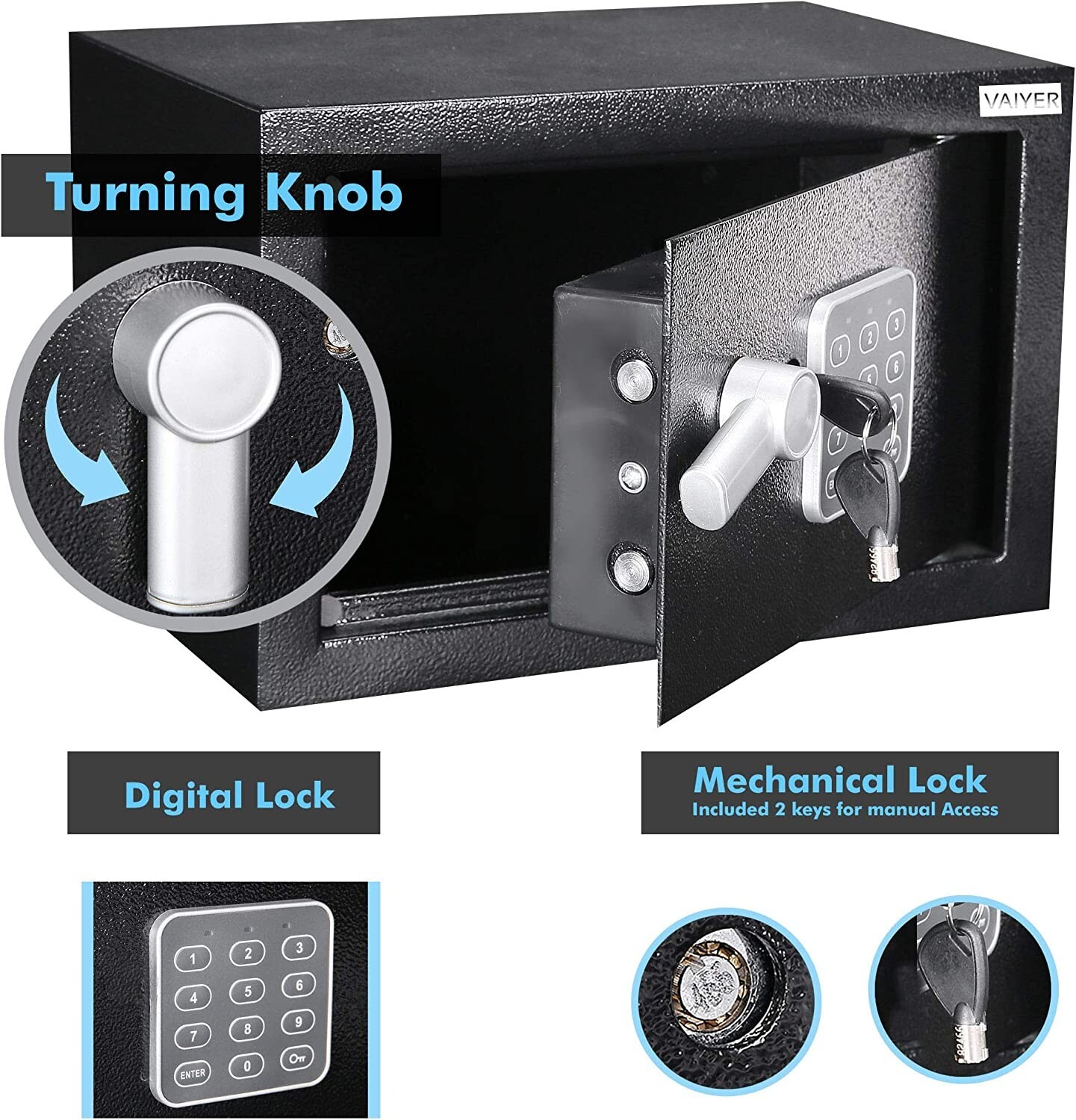 Home and Office Electronic Safe Box with Digital Keypad & Keys,