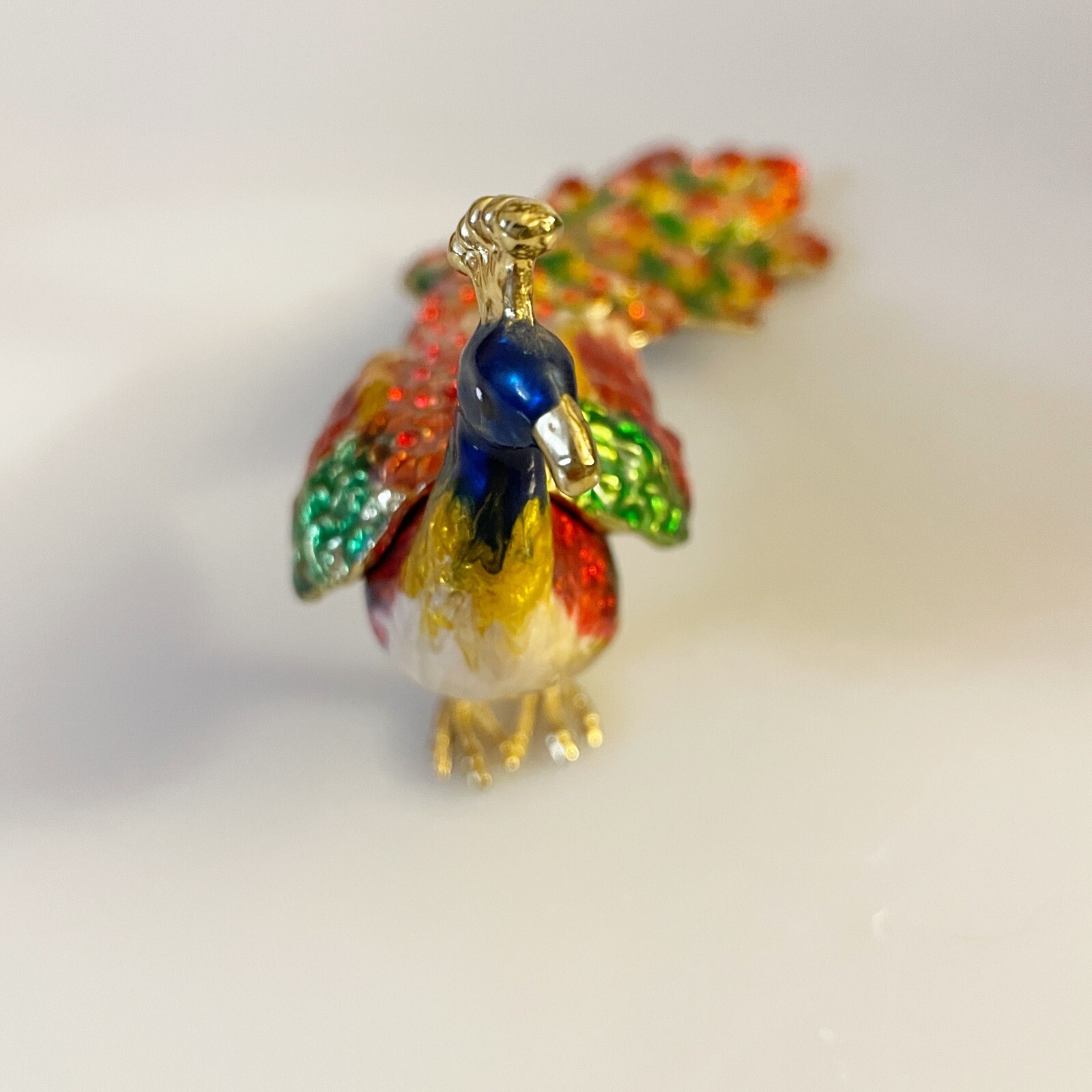 Enameled Peacock Trinket Box With Crystals No Box