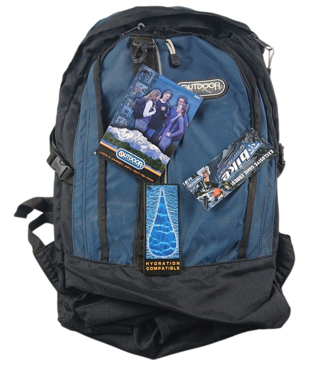 Outdoor Products Backpack Hydration Compatible 3Compartments Black Blue 20x14x7