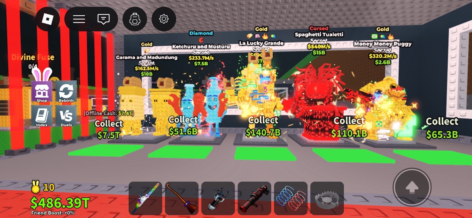 Roblox Diamond Gold Cursed Secret Collect Offline Cash Friend Boost Game Asset
