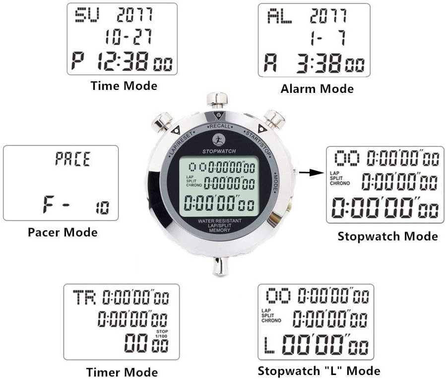 Stopwatch Timer, Digital Stop Watch with 0.01second Timing, Metal 10 10 Lap