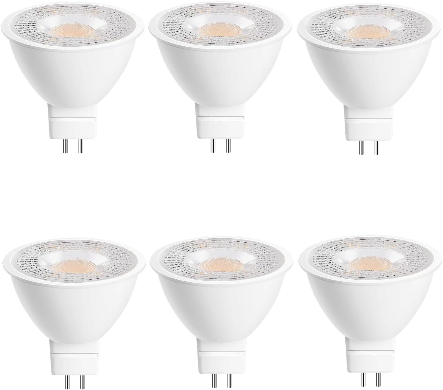 6-Pack MR16 GU5.3 LED Bulbs 5W 450LM 3000K White 38° 12-24V AC/DC Non-Dimmable