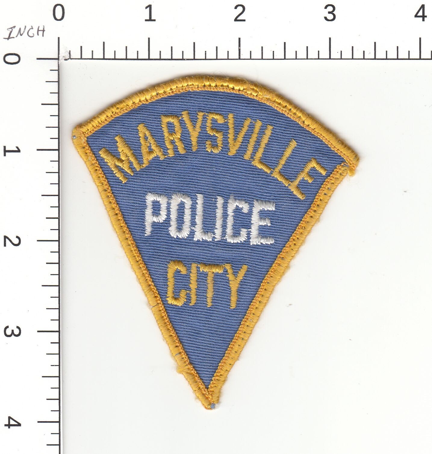 MARYSVILLE ( VINTAGE ORIGINAL CC BACKING PIE SHAPE ) CALIFORNIA POLICE PATCH CA