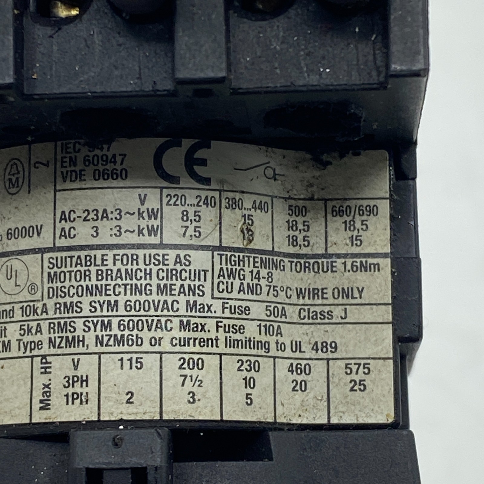 MOELLER P1-32, 3-POLE ROTARY SWITCH W/Panel Mount Isolator Switch P132