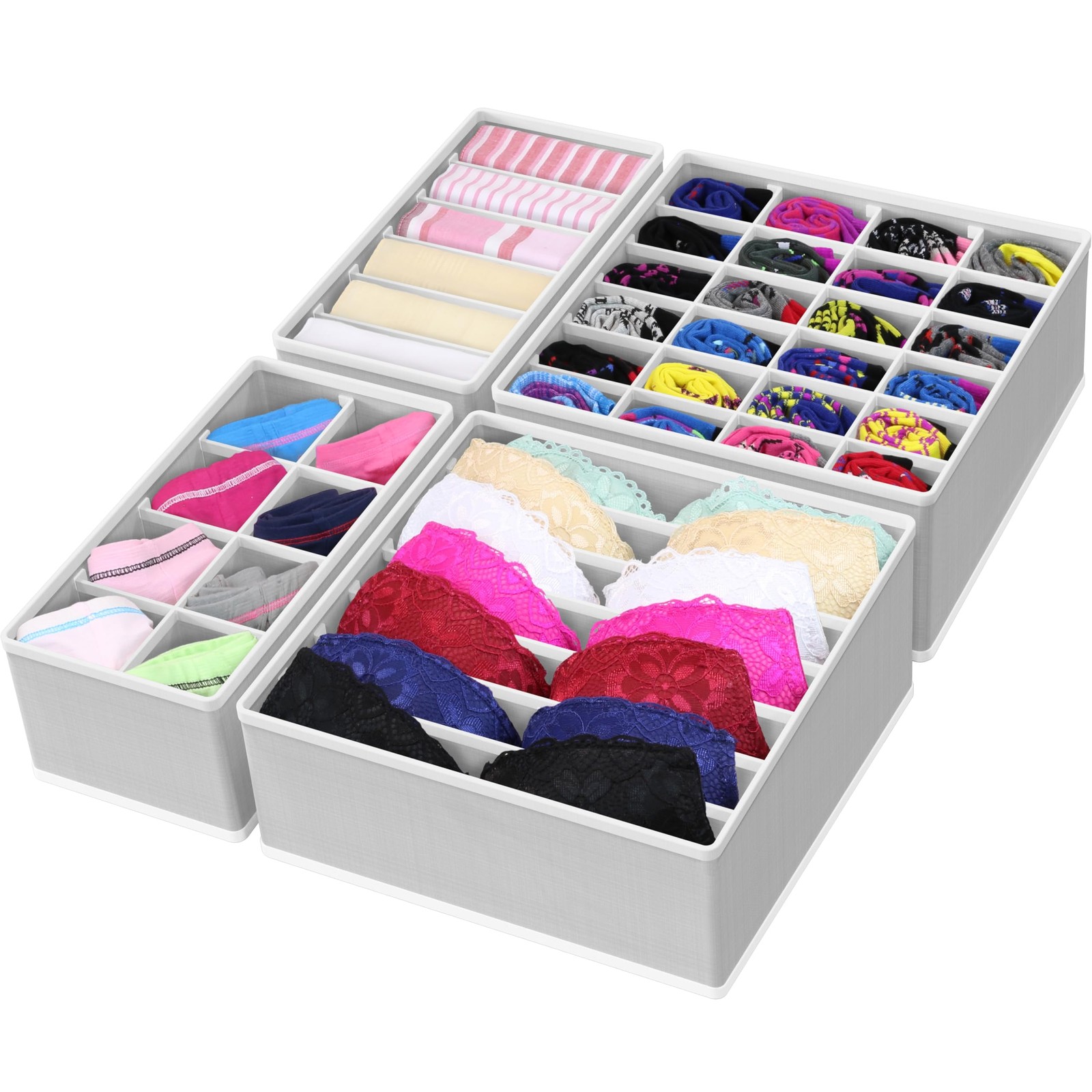 4-Pack Drawer Organizer Set for Underwear/Socks/Bra, Gray