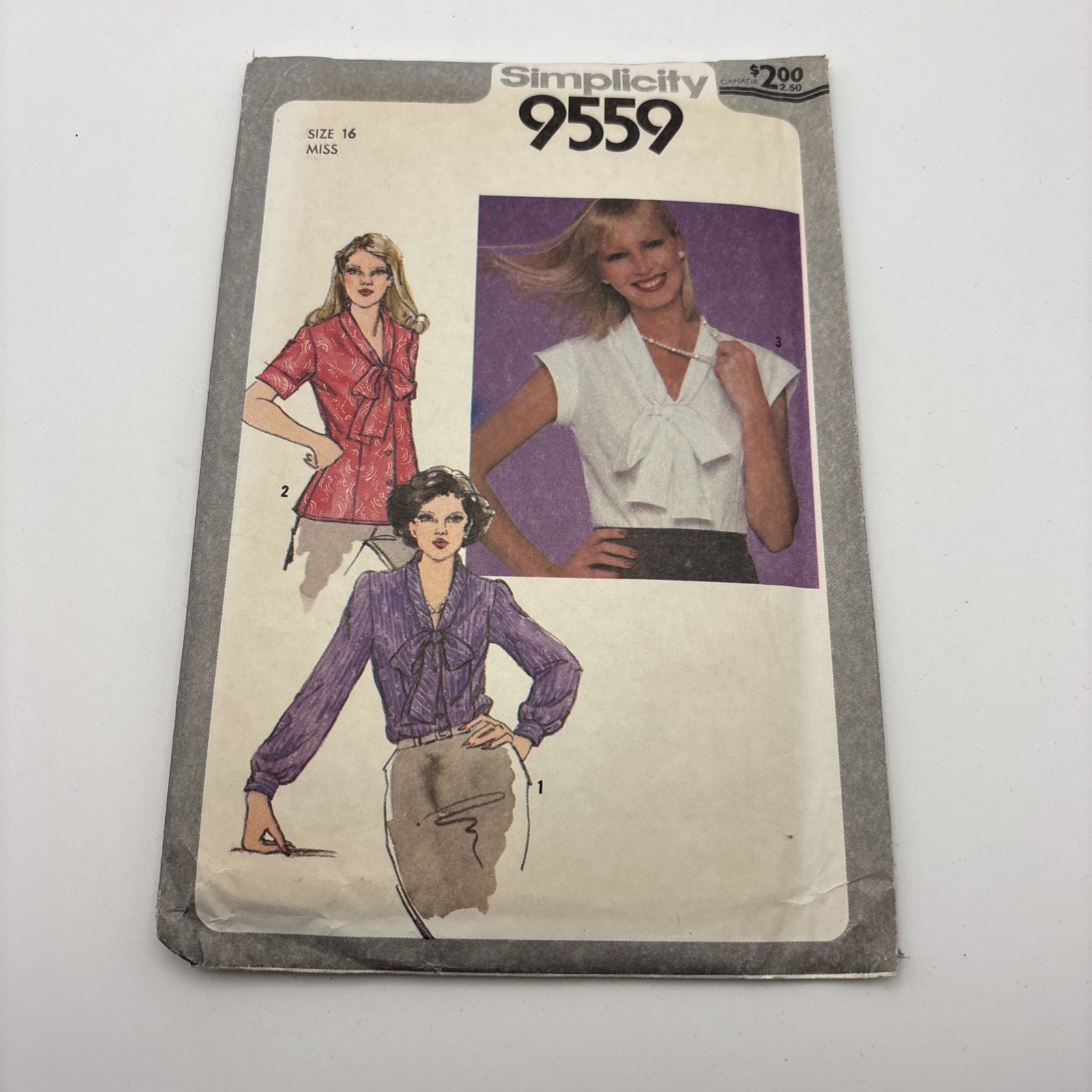VINTAGE SIMPLICITY 9559 MISSES' BLOUSE W/TIE SIZE 16