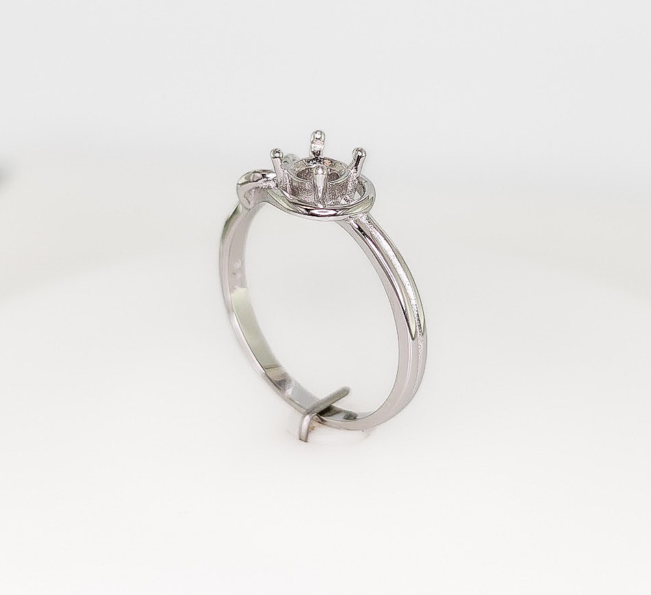 5mm Round Infinity Knot Ring Setting Sterling Silver with Rhodium Finish
