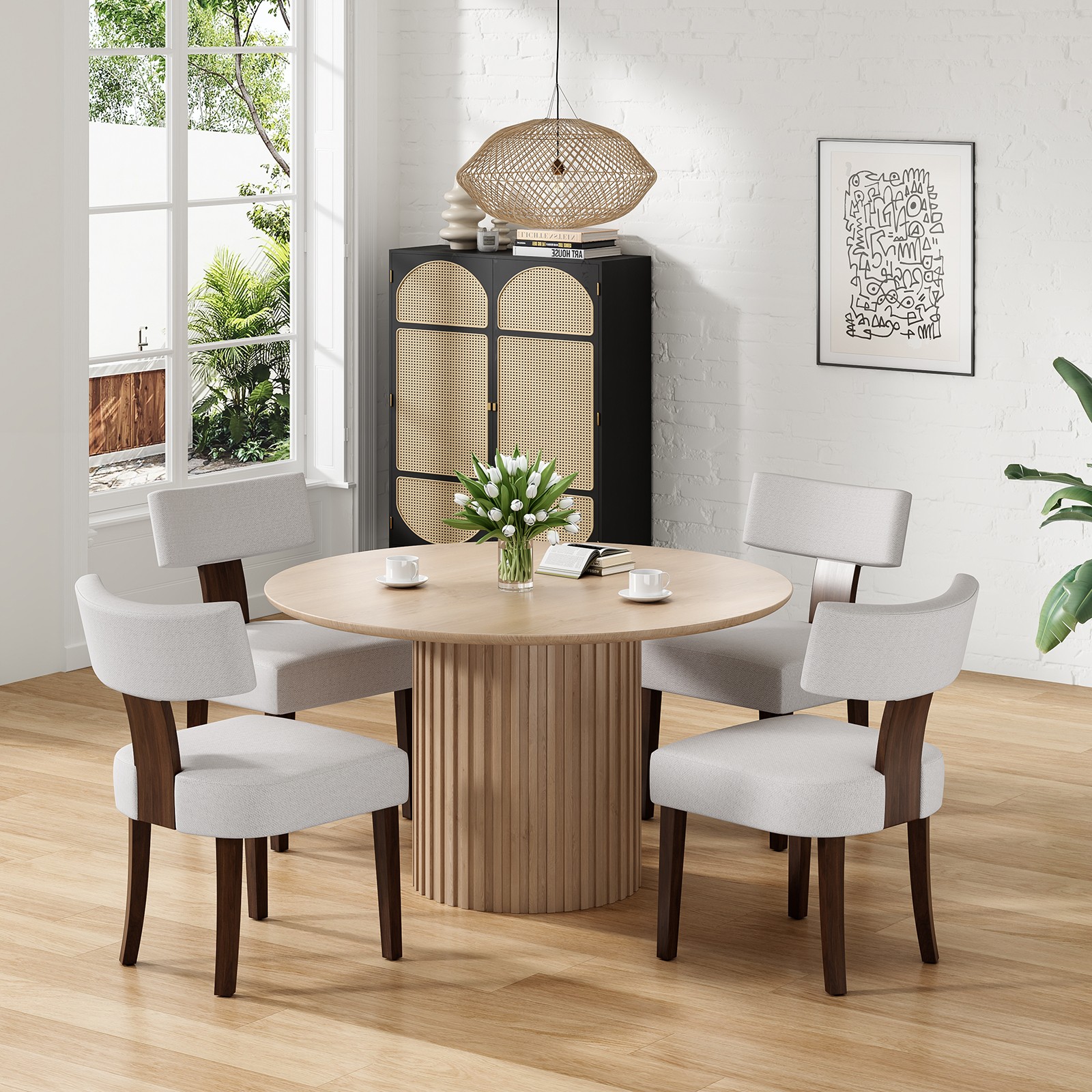 Upholstered Armless Dining Table Chairs Set of 2 with Hardwood Frame Curved Ba