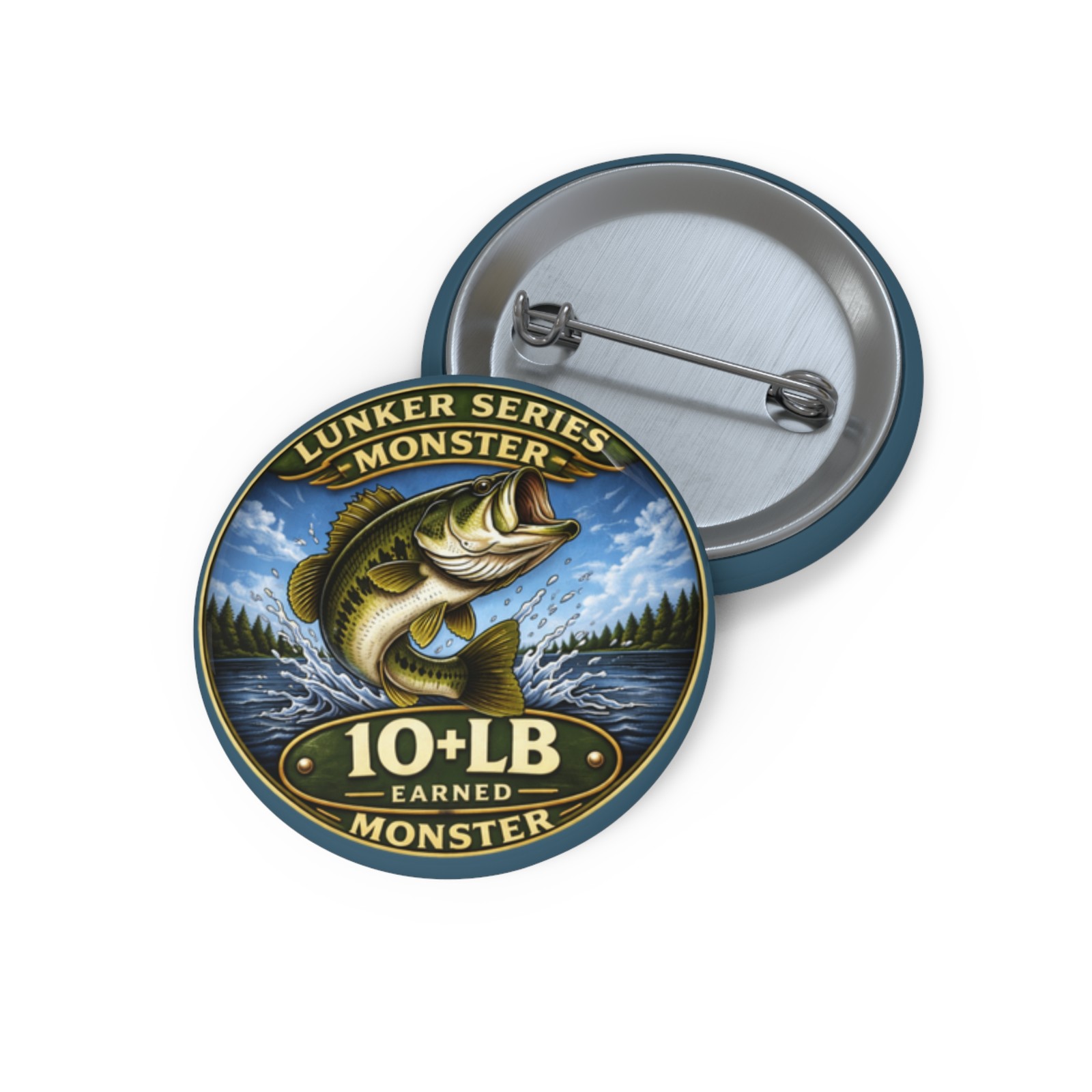 Lunker Series Monster 10+ LB Earned Club Trophy Bass Fishing Pin Pinback Button