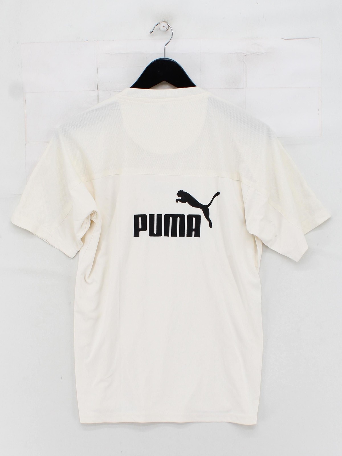 Puma Men's T-Shirt L Cream 100% Polyester Round Neck Basic