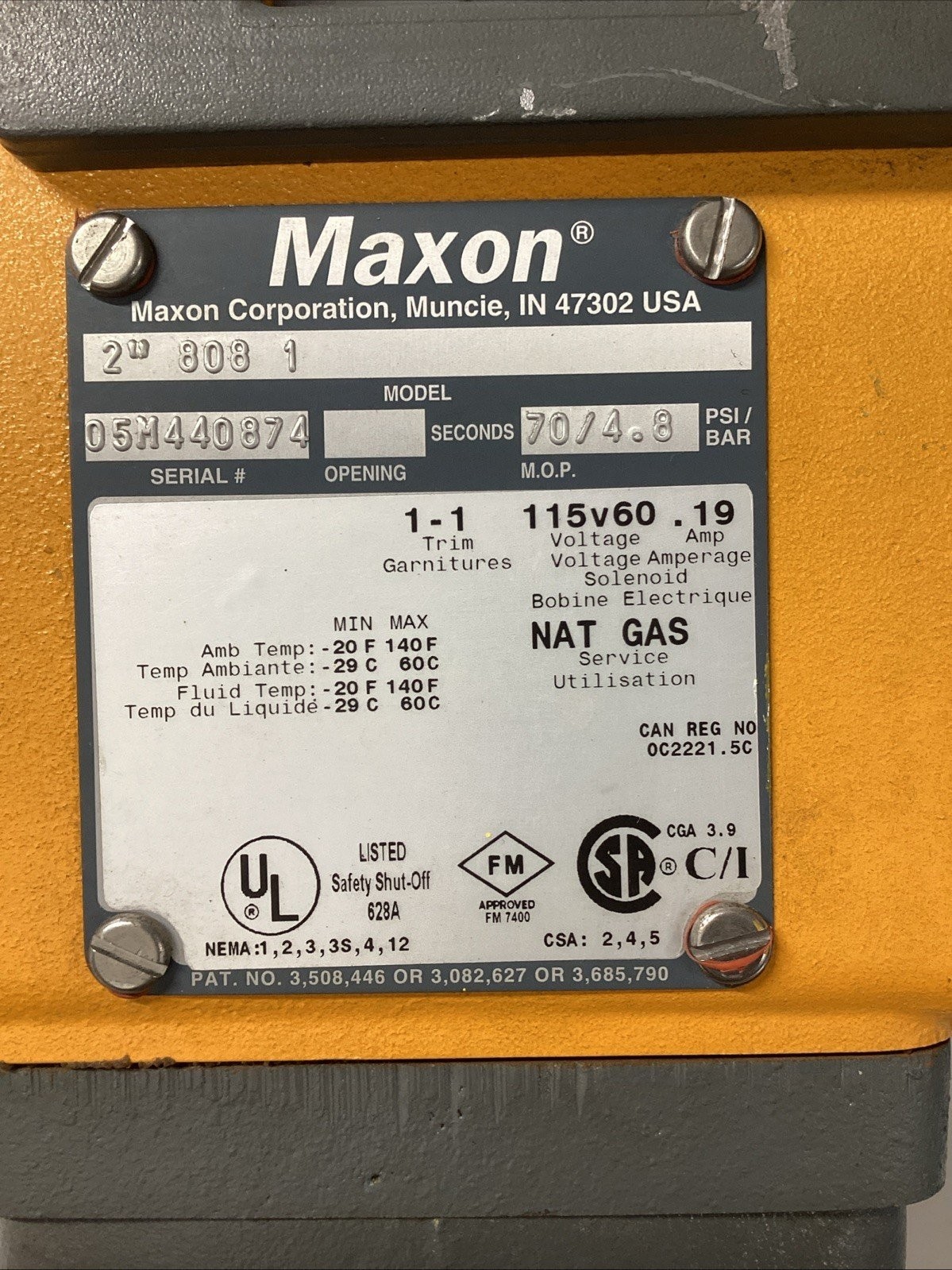 Maxon 2" Safety Shut Off Valve, 808-1 M-087s