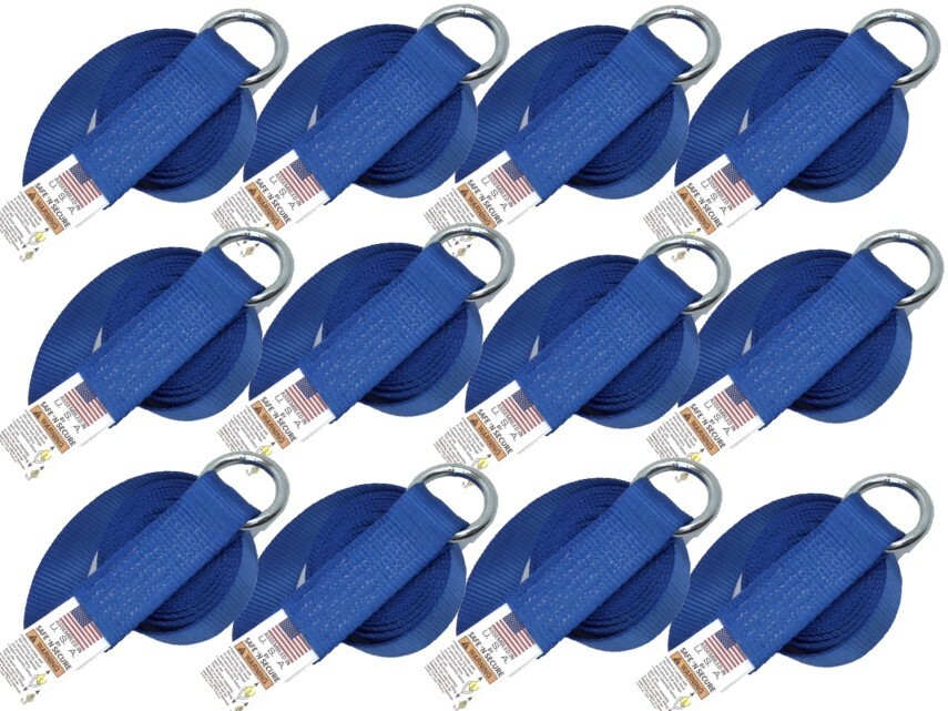 12 Pack of 2" x 8' Blue 12k Webbing Lasso Straps with Steel O-Rings