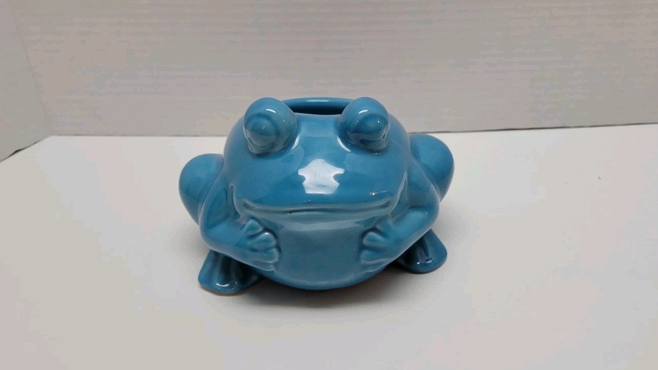 Frog Ceramic Planter Shelf Sitter Turquoise Color