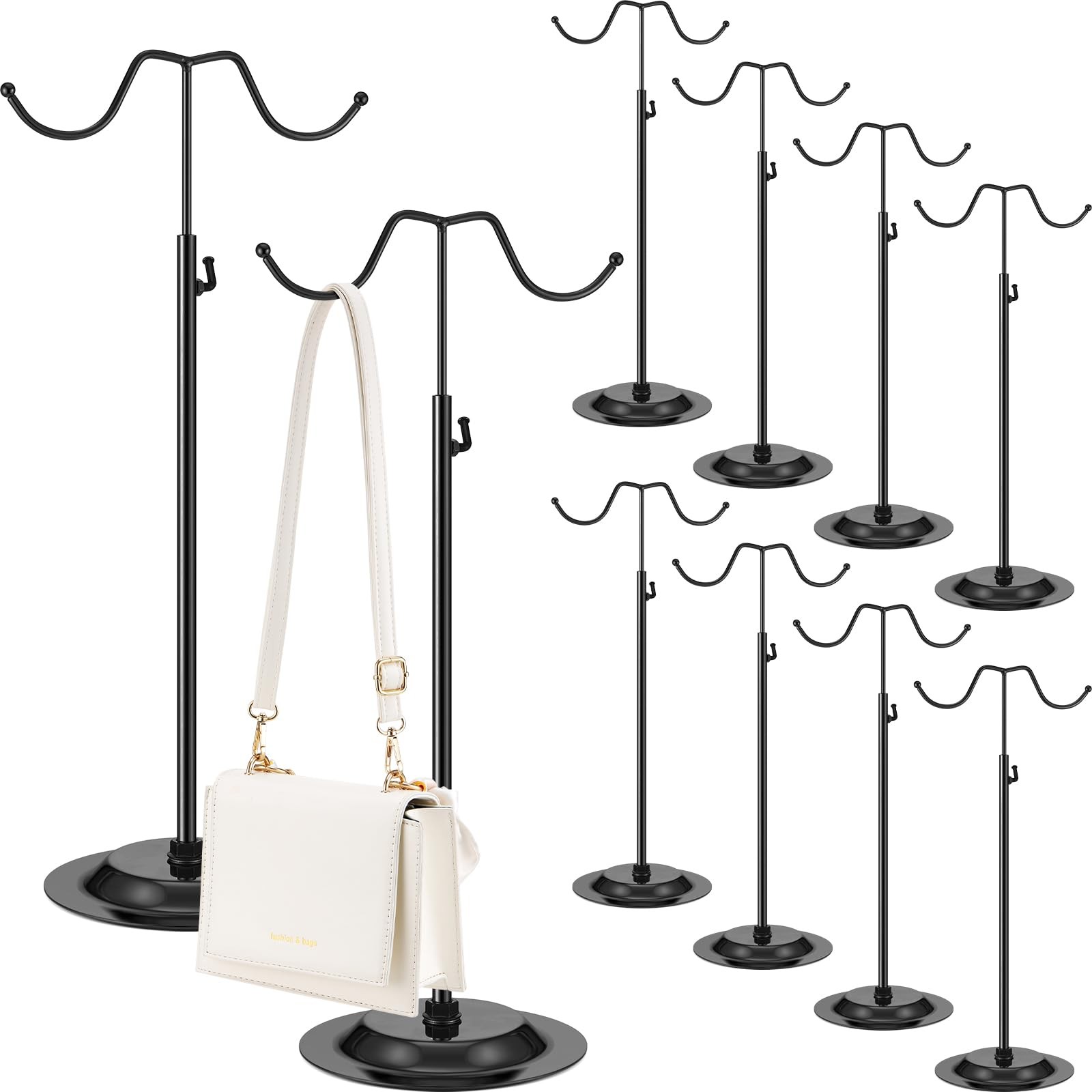 10 Pcs Purse Holder Adjustable Handbag Display Stand Double Hook Metal Bag Ha...