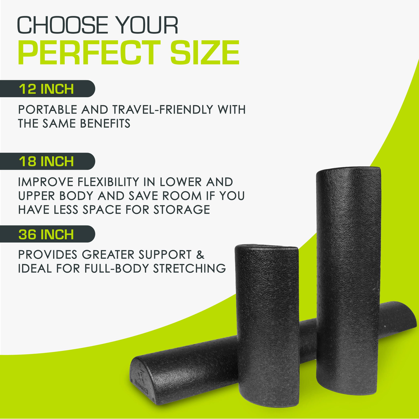 High Density Half Round Foam Roller 12 Inch Extra Support for Stretching Balance