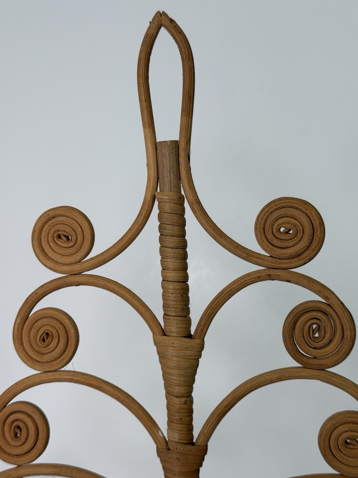 Vintage Rattan Bamboo Scrolled Tree Basket Boho MCM Italian