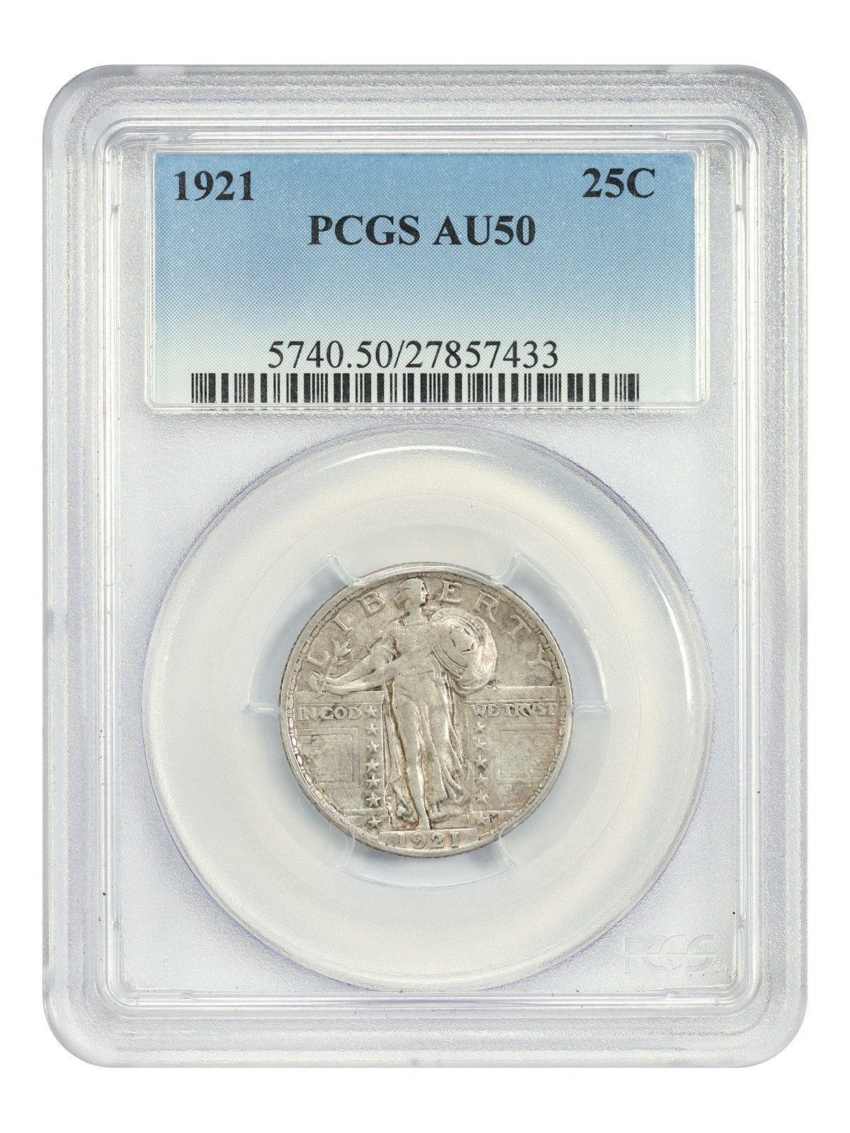 1921 25C PCGS AU50 - Standing Liberty Quarter - Key Date