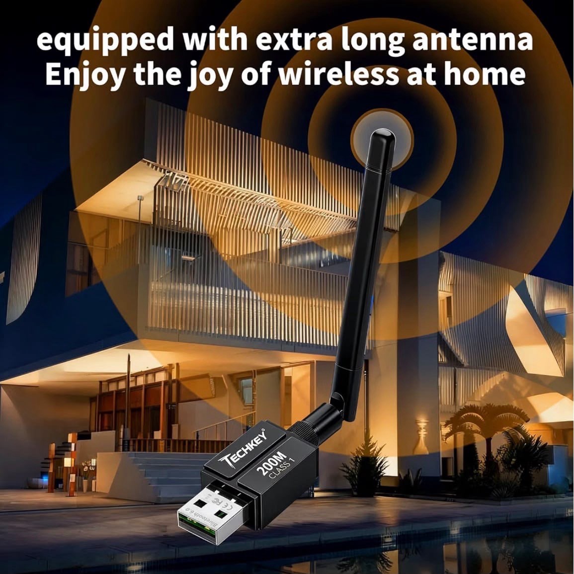 Techkey USB Bluetooth 6.0 Adapter 600FT Long Range 5dBi Antenna PC