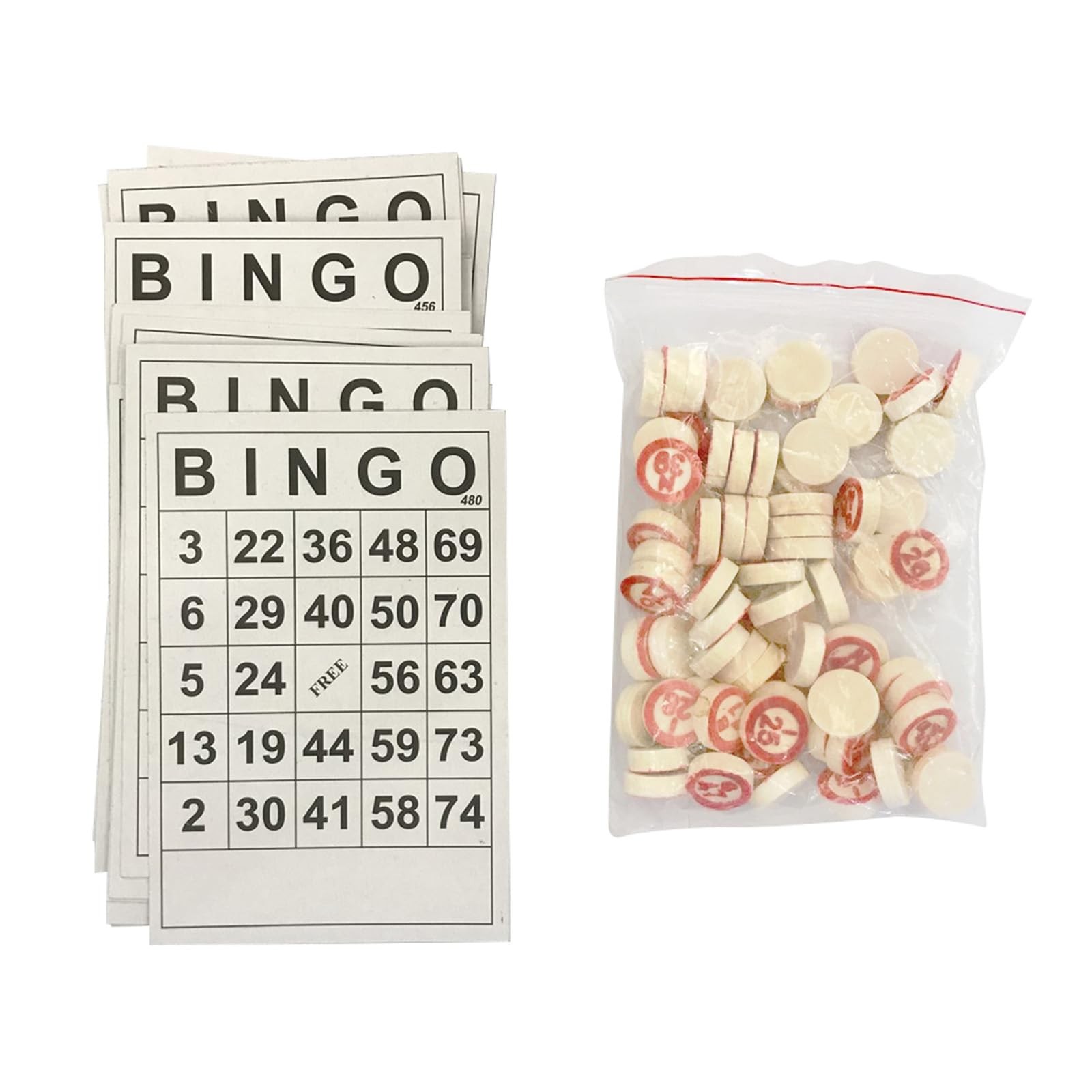 Classic Bingo Game, Wooden Bingo Set Includes 40 Bingo Number Cards and 75 Ch...