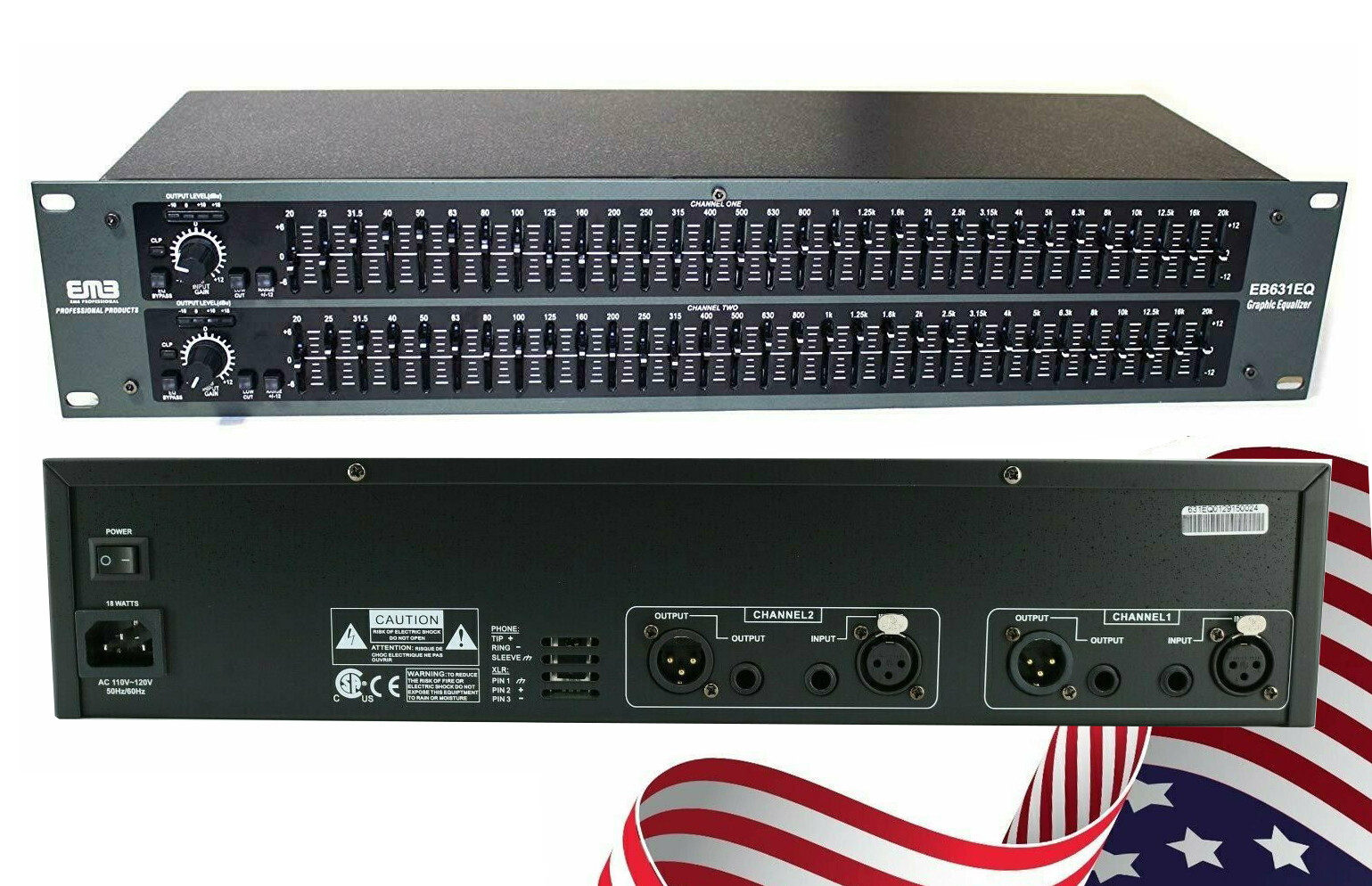 EMB EB631EQS Professional Sound System 31 Bands Graphic Equalizer with EQ Bypass
