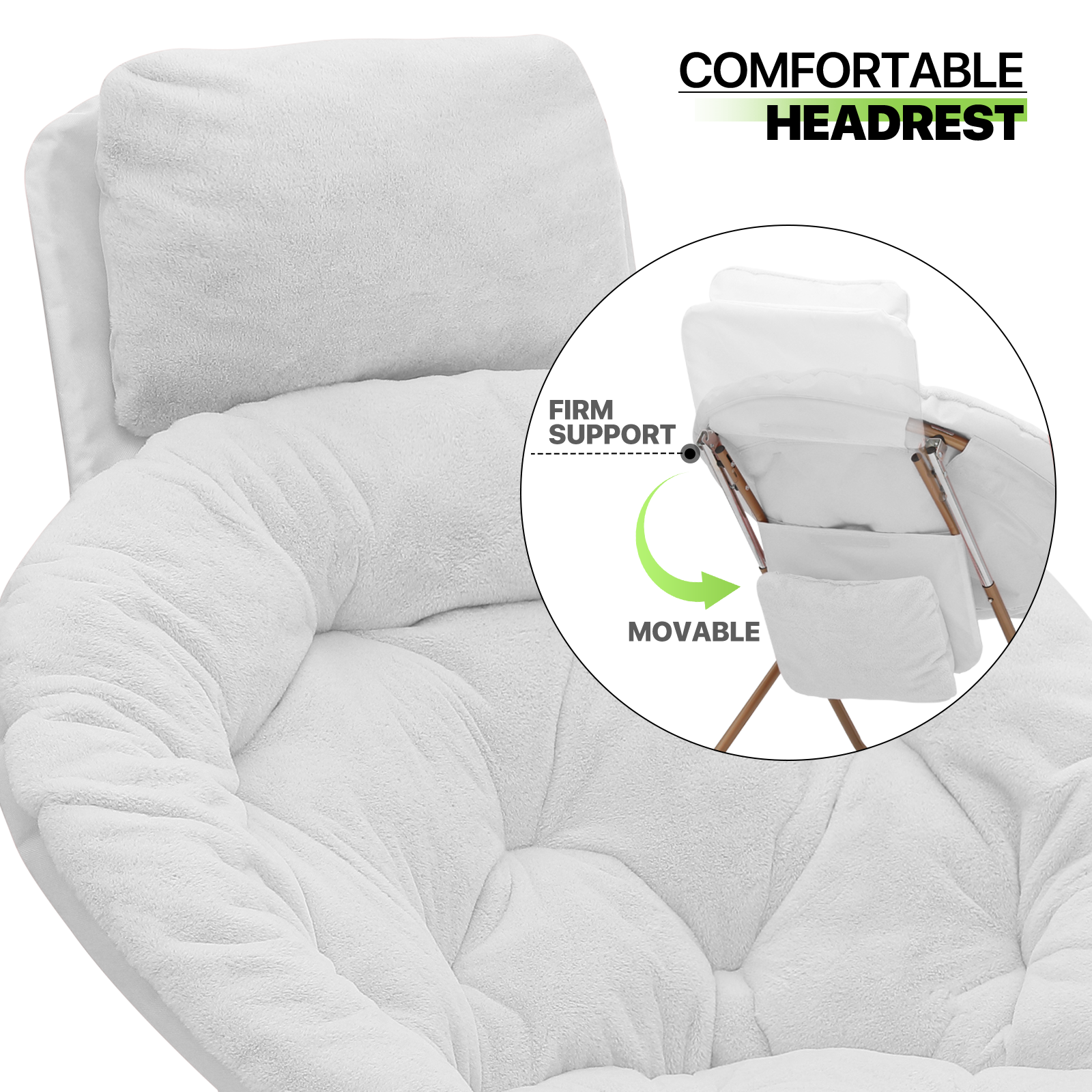 Foldable Modern Saucer Moon Chair Soft Faux Fur Lounge Seat w/Removable Headrest