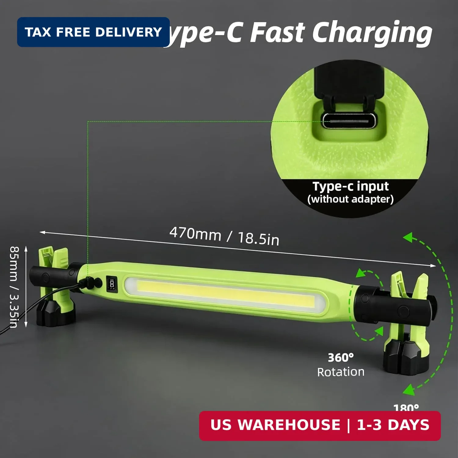 2 Pack Rechargeable LED Work Light, 3000LM Portable Mechanic Light with Magnetic