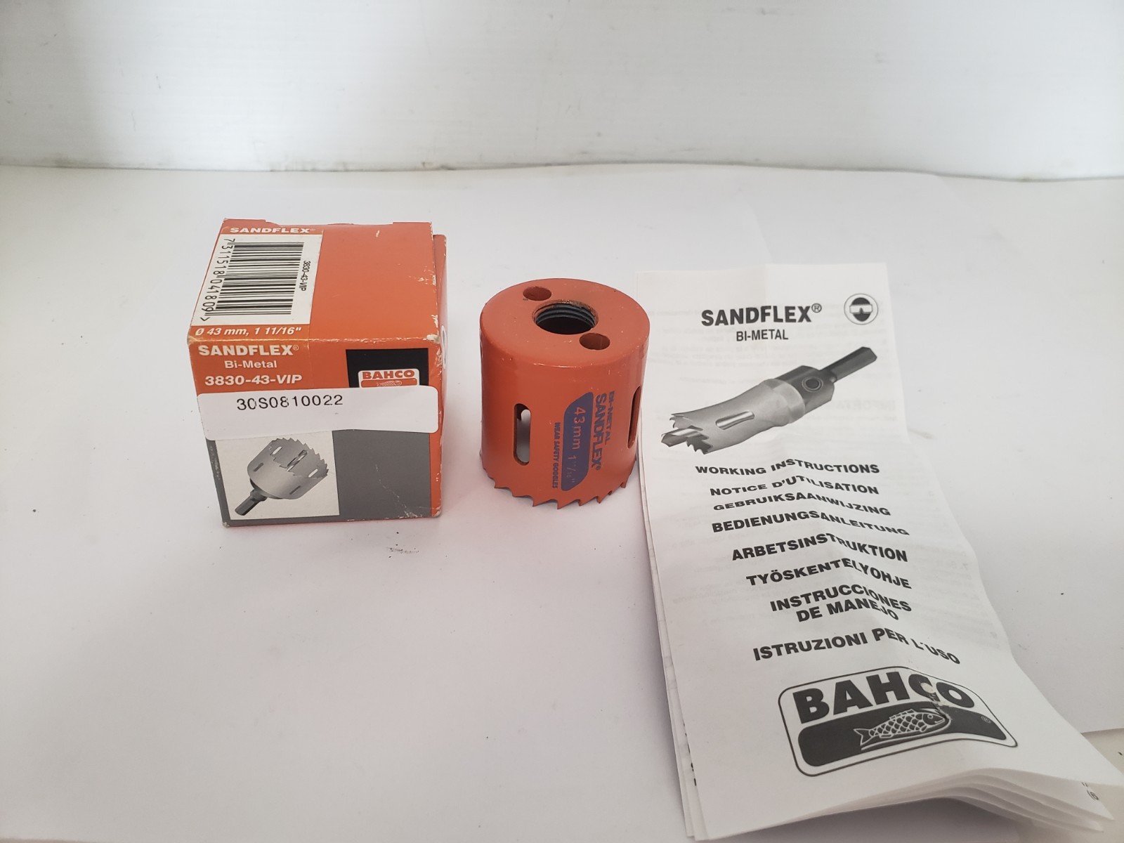 BAHCO SANDFLEX 3830-43-VIP BI-METAL HOLESAW, 1-11/16", NIB
