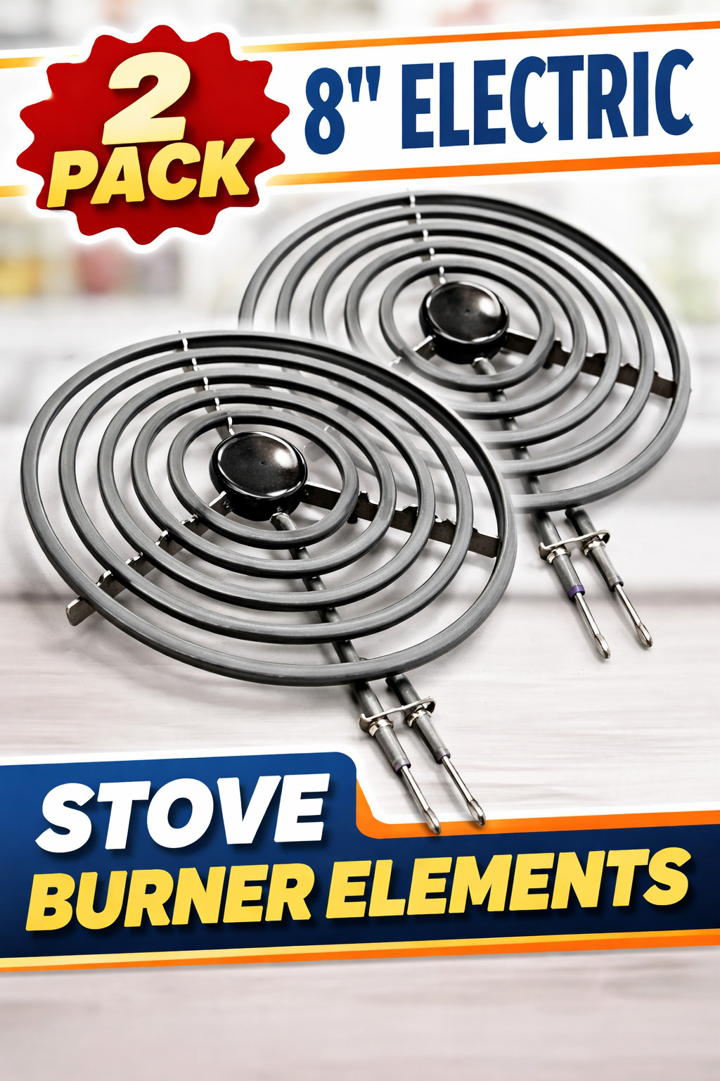 8" Electric Stove Burner Element Surface Range 5-turn (2-pack)