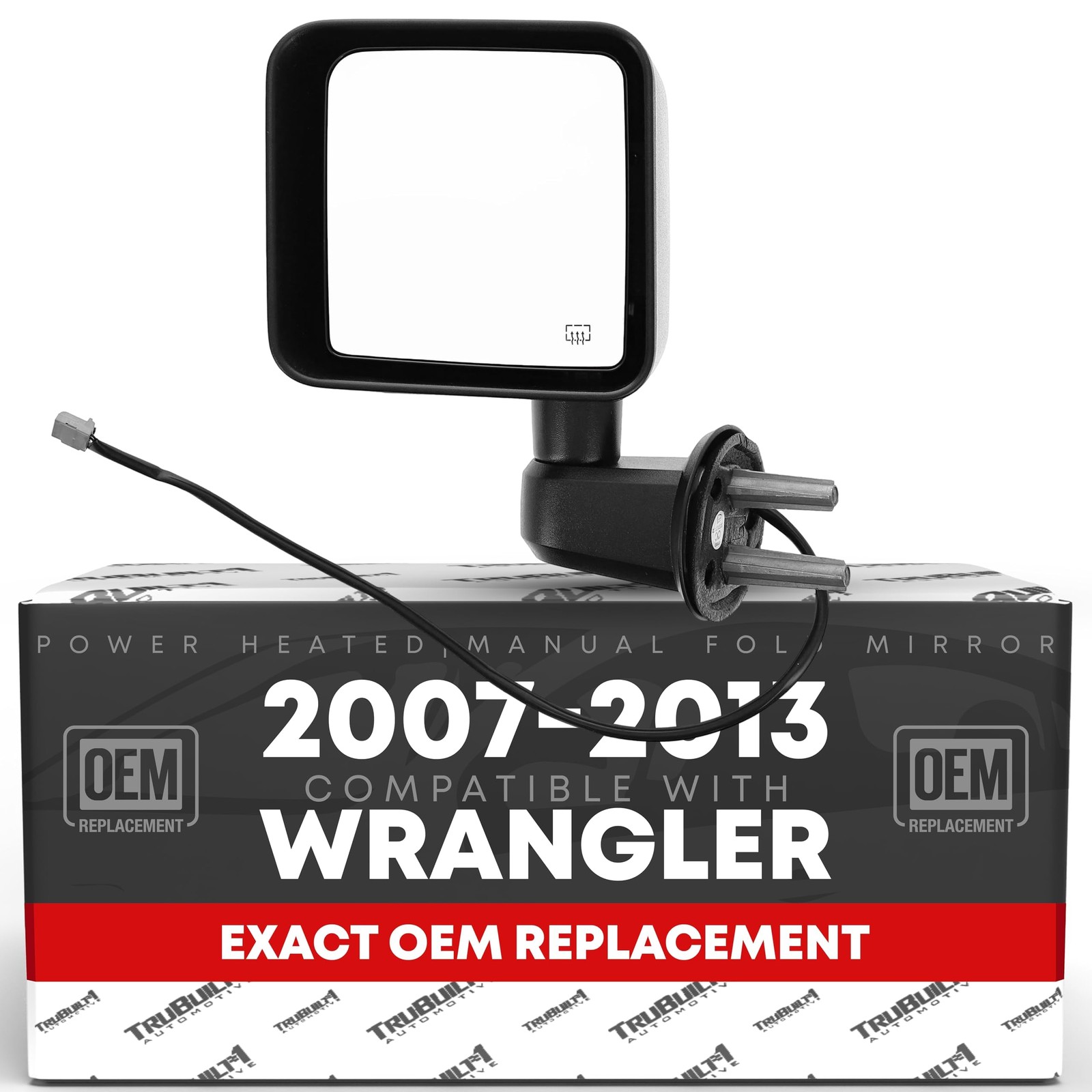 Power Door Mirror, Driver Side for Jeep Wrangler - Heated, Manual Fold, Flat ...