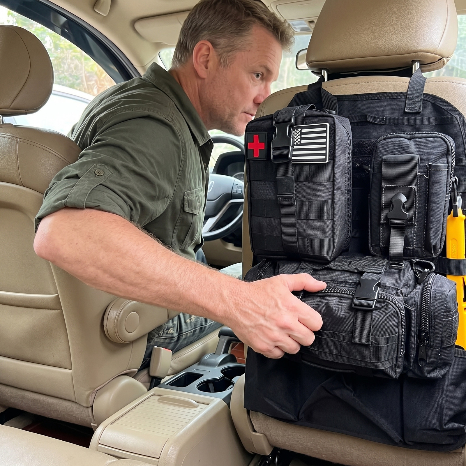 Tactical Vehicle Back Seat Organizer 3 Detachable Pouches Army SUV Truck Storage