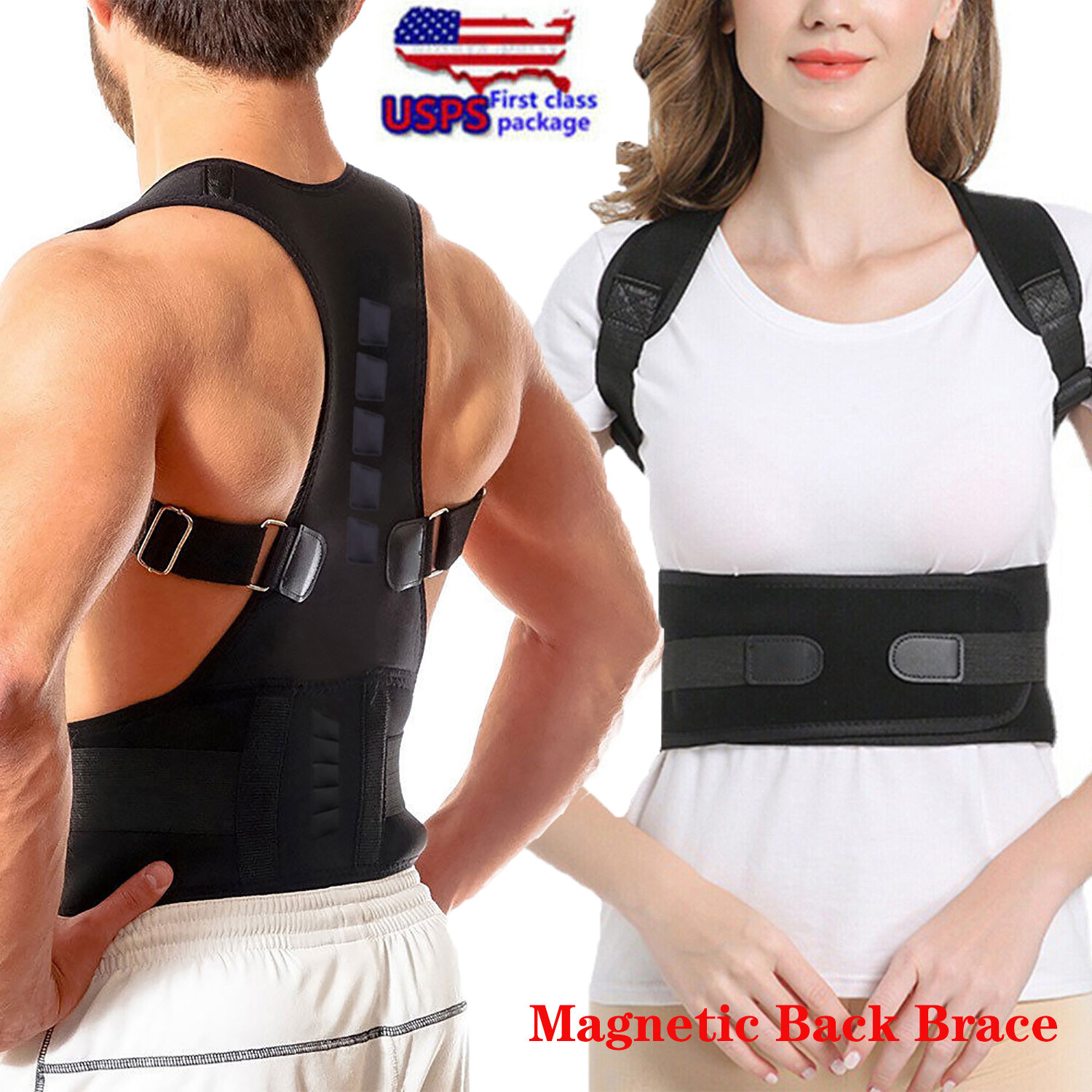 Back Brace Posture Corrector Magnetic Support Shoulder Upper&Lower Therapy Belt
