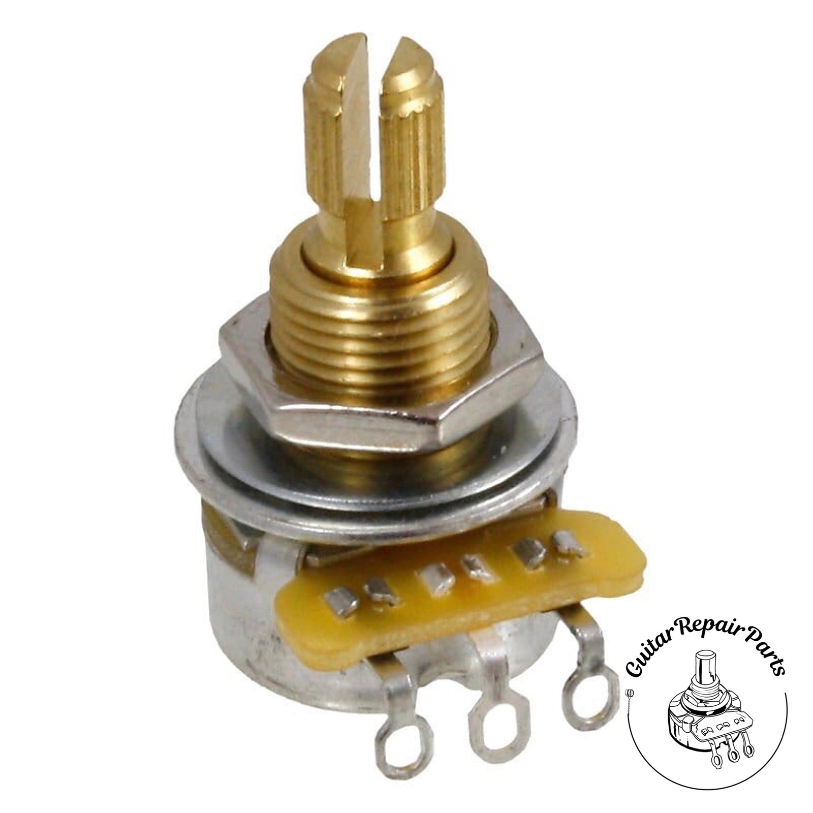 CTS 250K Mini Potentiometer, Audio Taper, Dimpled, 3/8" Bushing, Split-Shaft