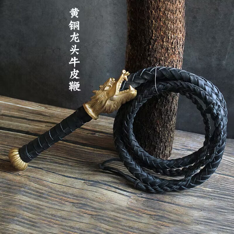 New Handmade Bronze Dragon Head leather Whip Horse Bull Whip Cowboy Horsewhip