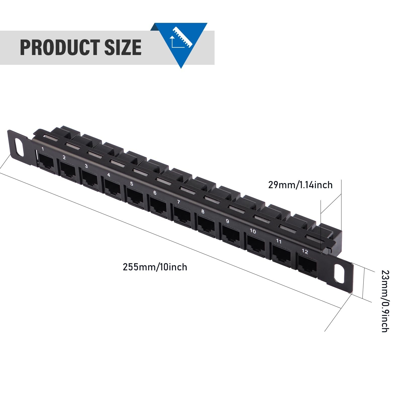 12 Port CAT6 Network Patch Panel 10" 0.5U for Server Rack & Cabinet - DeskPi Com