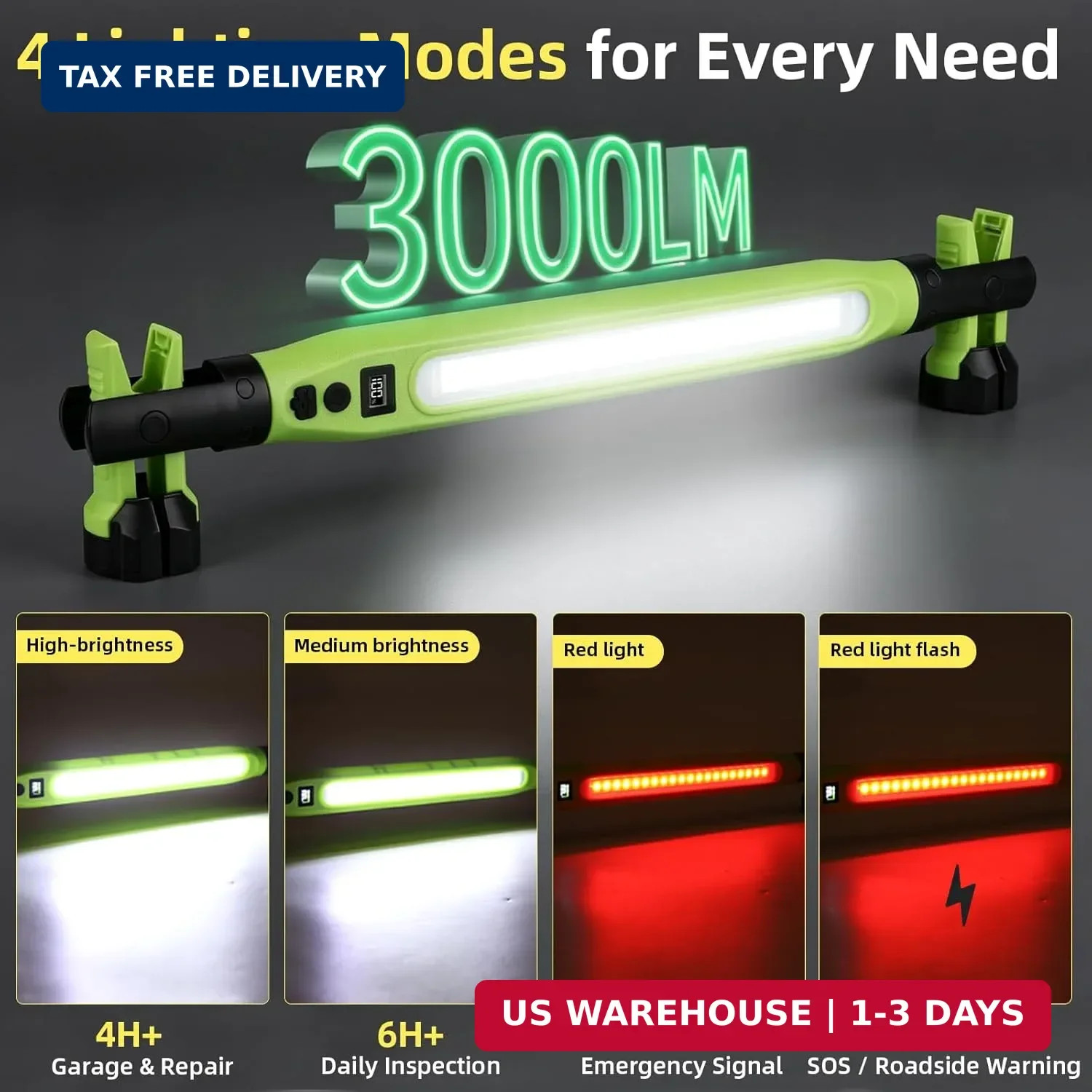 2 Pack Rechargeable LED Work Light, 3000LM Portable Mechanic Light with Magnetic