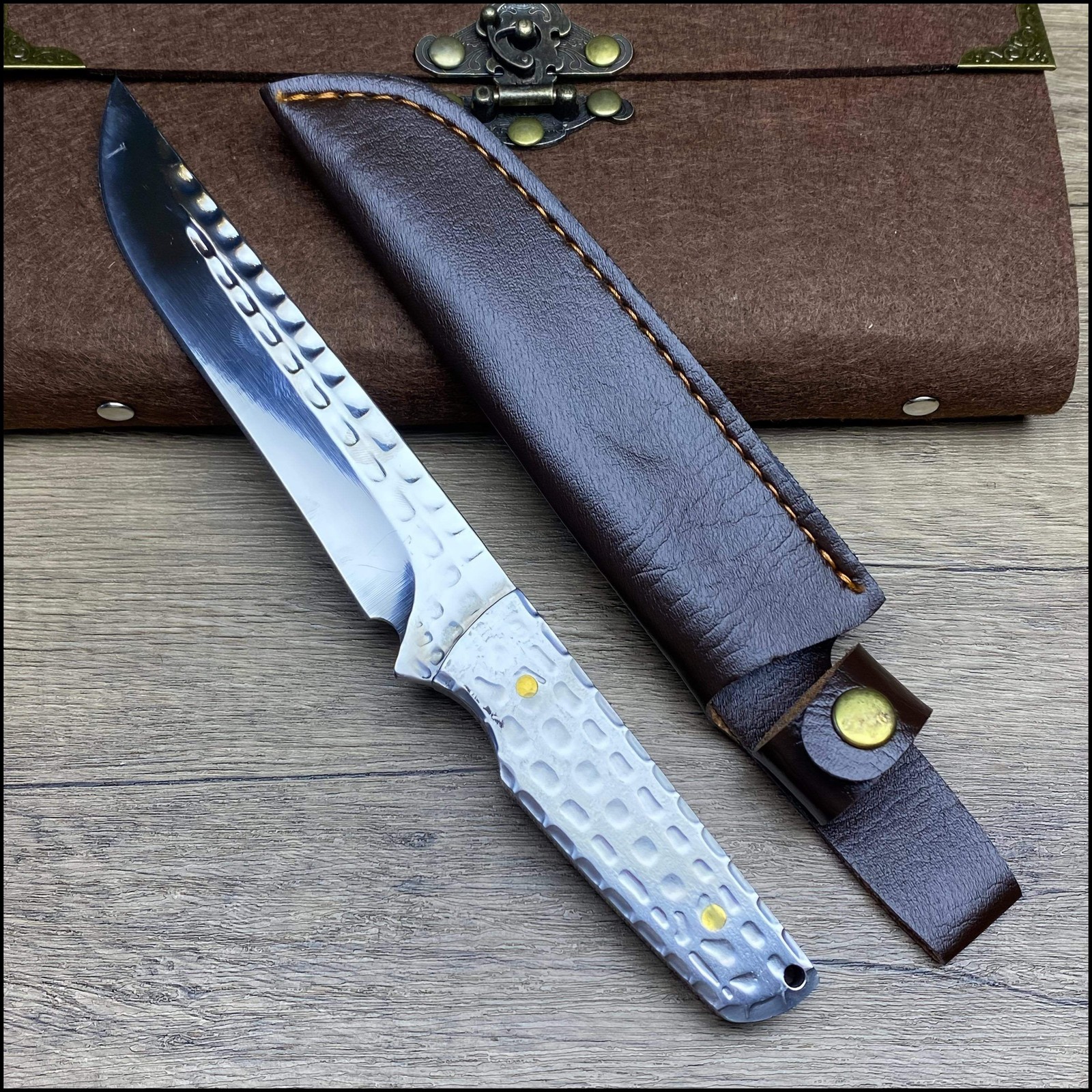 All-steel Handle Fixed Blade Knife, Outdoor Multi-functional Utility Knife
