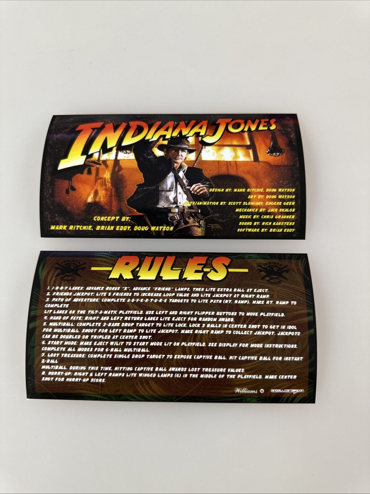 Williams Indiana Jones Pinball Apron Cards