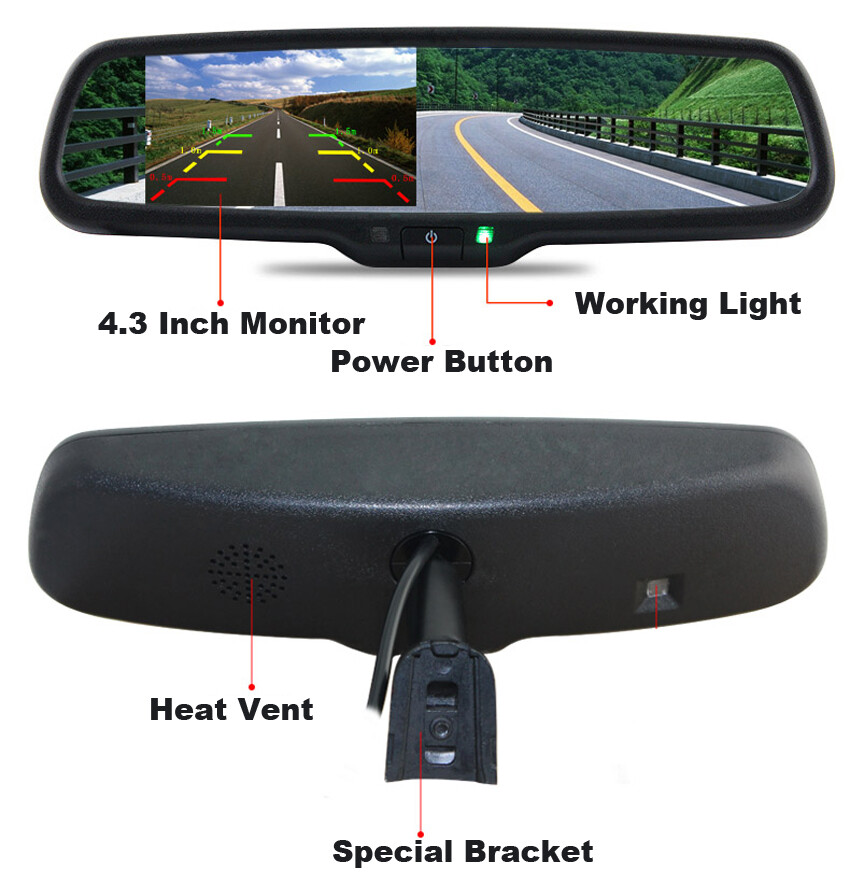 OEM 4.3" Car Rear View Mirror Monitor No1 Bracket+HD Reversing Camera For Toyota