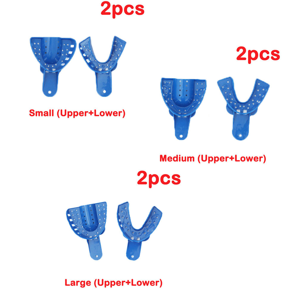 10 Pcs/5Pair Dental Upper/Lower Plastic-Steel Impression Trays Blue Heated S M L