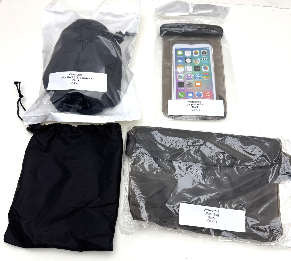 3pc set Waterproof Floating 20L Dry Backpack Bag, Waist bag & Cell phone pouch