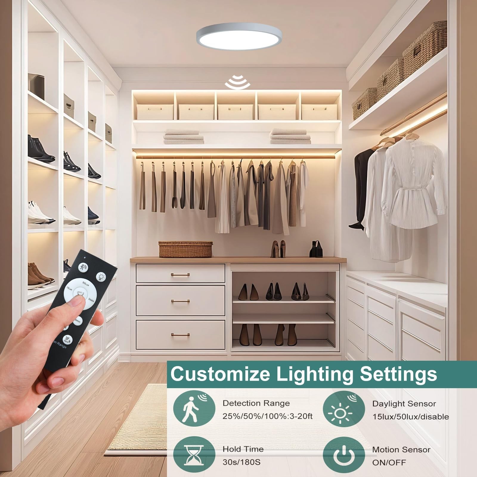 12 Inch Motion Sensor Ceiling Light Indoor Wired, LED Motion Sensor Light Ind...