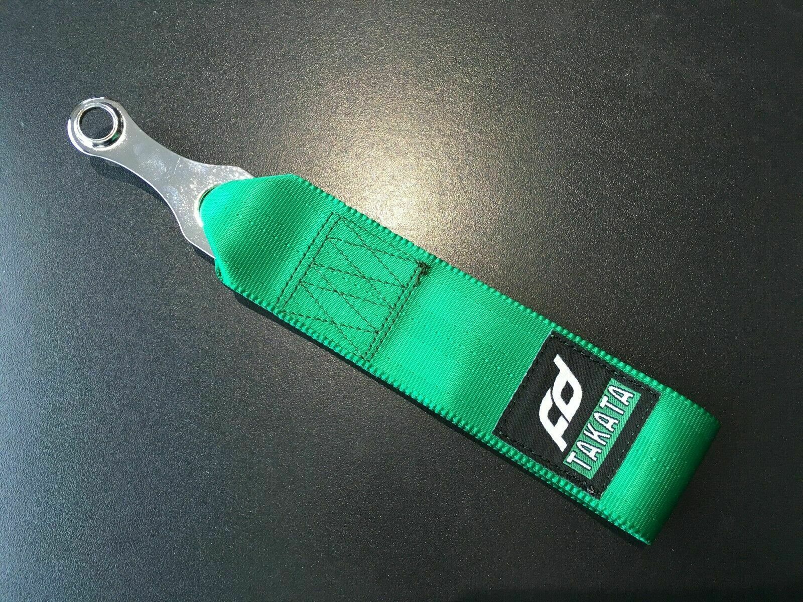 TOW STRAP HOOK POINT GREEN 250mm LONG RACE, RALLY, DRIFT, OFFROAD, 4X4, SUPERCAR