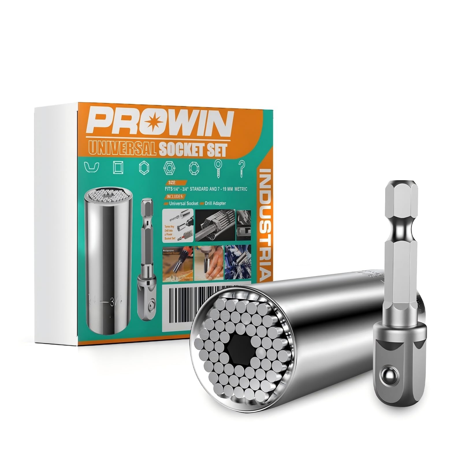 2 Pack Universal Adjustable Socket Wrench Set 7-19mm w/Drill Adapter