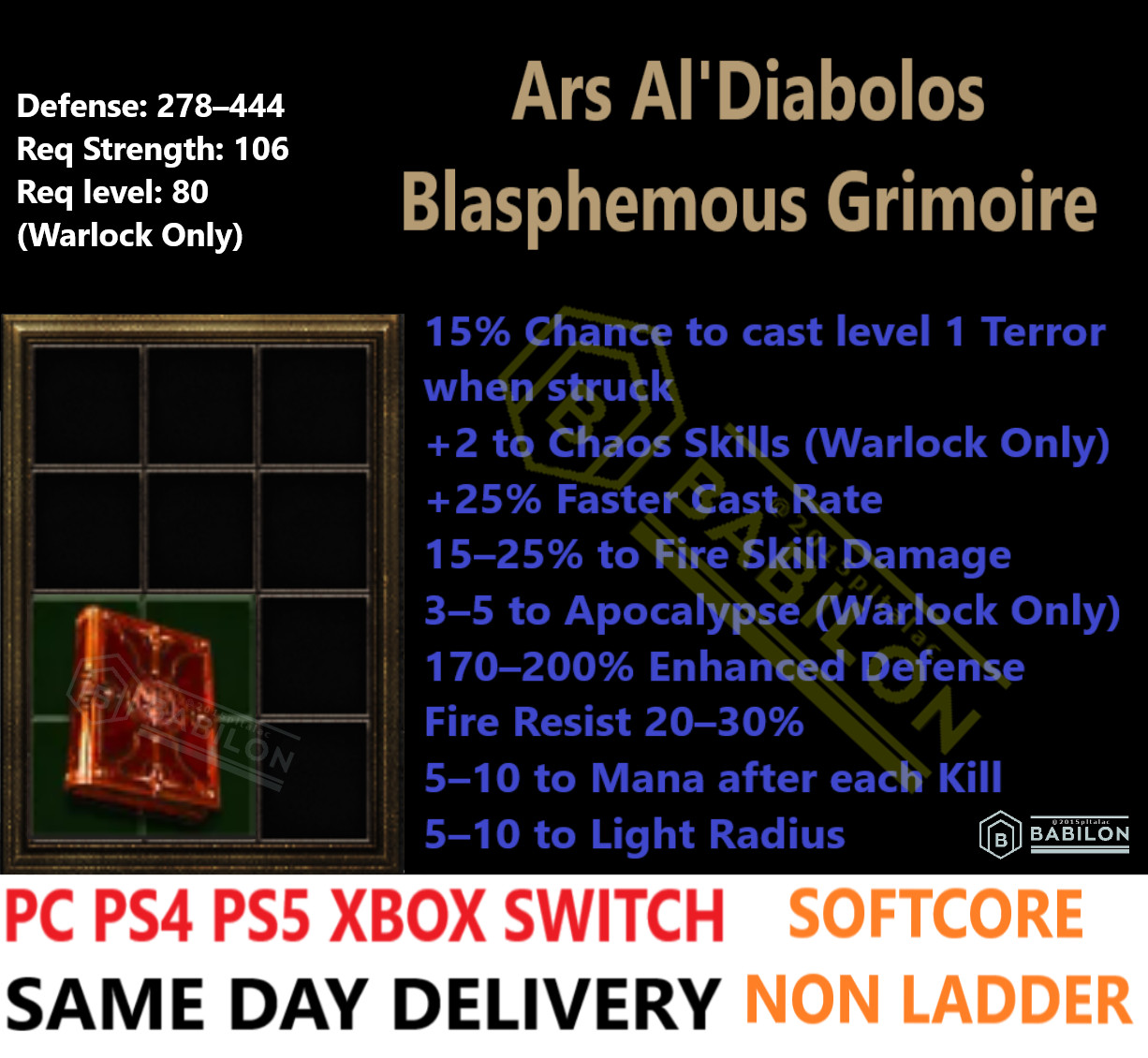✅PC PS4 PS5 XBOX SWITCH✅ Warlock Grimoires Diablo 2 Resurrected Items D2R