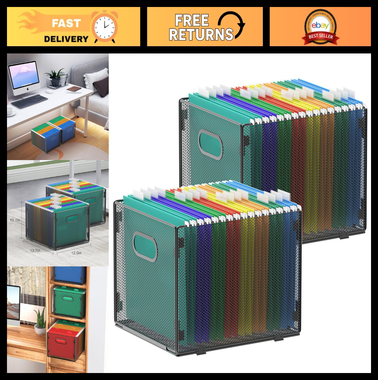 2 Pack Mesh Hanging File Organizer - Letter Size Filing Box & Storage Solution